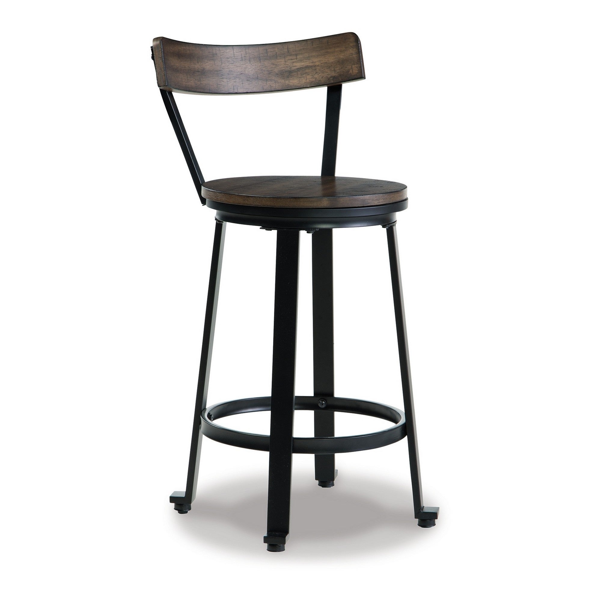 Xan 24 Inch Brown Swivel Counter Height Stool， Set of 2， Black Steel Frame