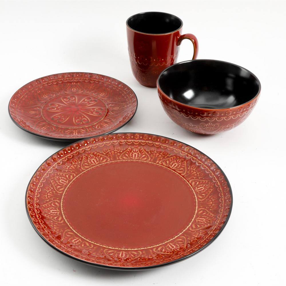 GIBSON elite Milanto 16-Piece Contemporary Red Stoneware Dinnerware Set (Service for 4) 985112057M