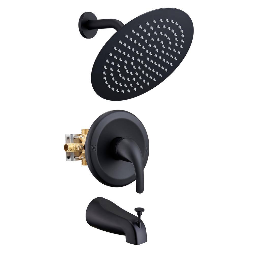 Hlihome Single-Handle 2-Spray 10 in. Wall Mounted Round Tub and Shower Faucet in Matte Black (Valve Included) DKSL-01-MB