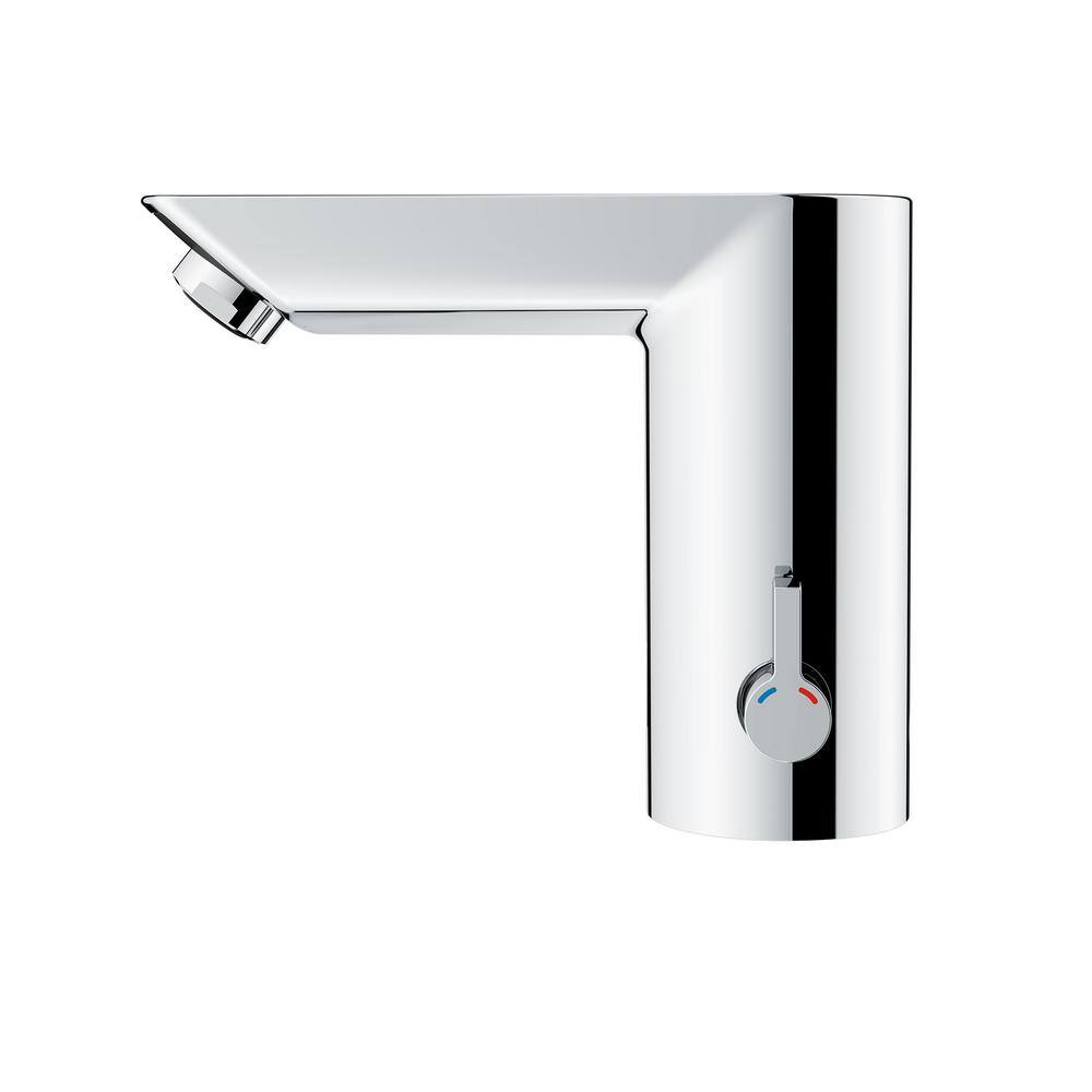 GROHE Bau Cosmopolitan Battery Powered Single Hole Touchless Bathroom Faucet with Temperature Control Lever StarLight Chrome 36466000