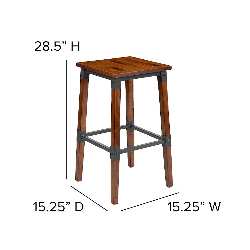 Flash Furniture Rustic Antique Walnut Industrial Wood Bar Stool 2-Piece Set