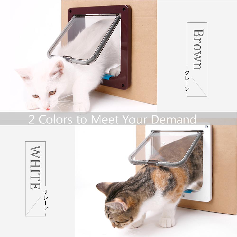 Cat Door Pet Entry Safe Ferromagnetic Pet Flap Door 4 Ways Locking Automatically Close For Kitty Small Dogs Brown L