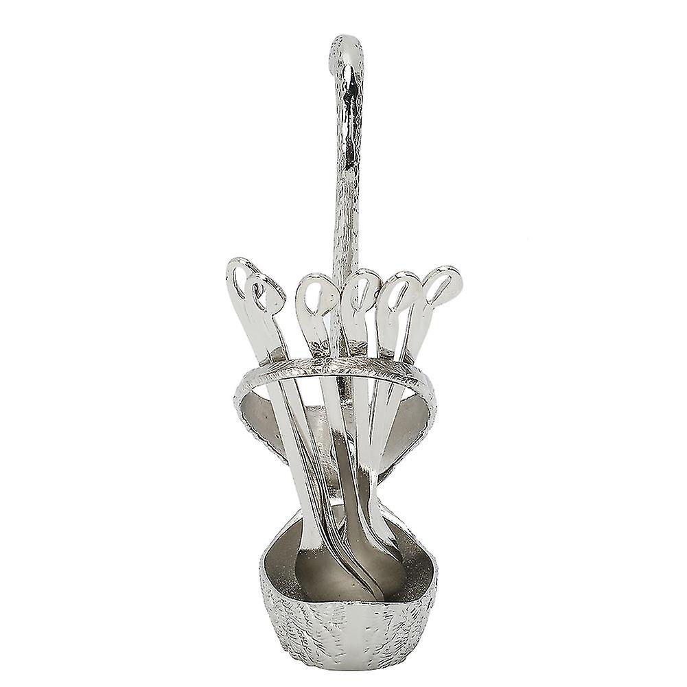 Fashion Elegant Coffee Dessert Fruit Spoon Cutlery Set with Swan Feather Holder Decoration Household TablewareSilver