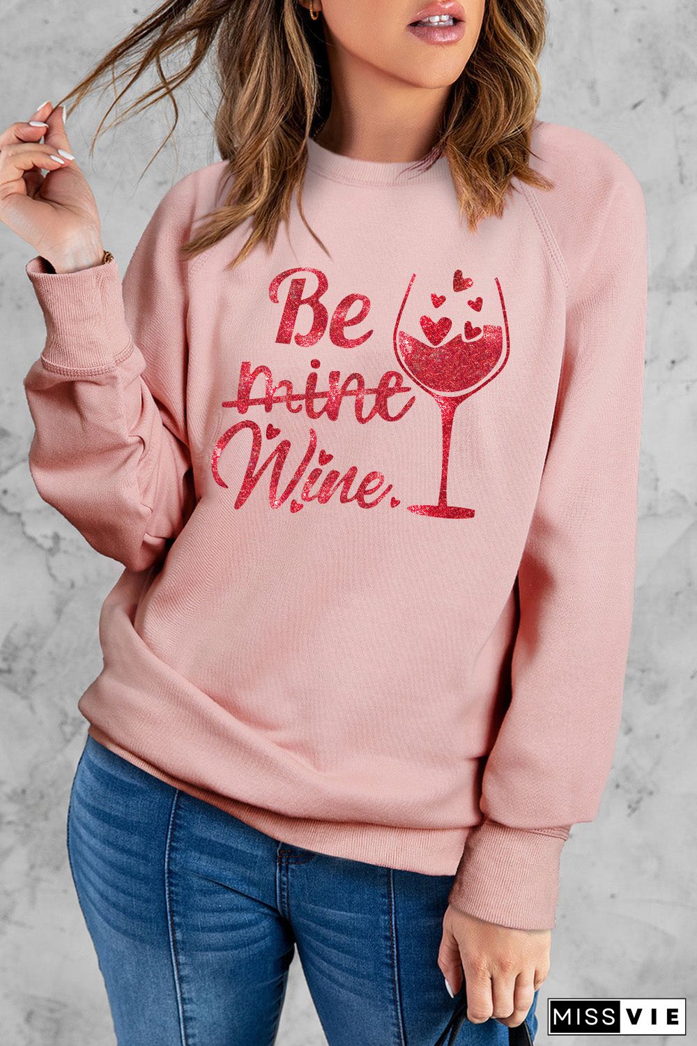 Pink Be Mine Wine Shining Graphic Print Sweatshirt