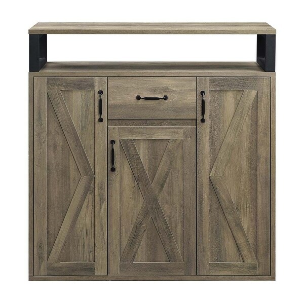 1 Drawer and 3 Doors Wood Server with Metal Handles in Rustic Oak