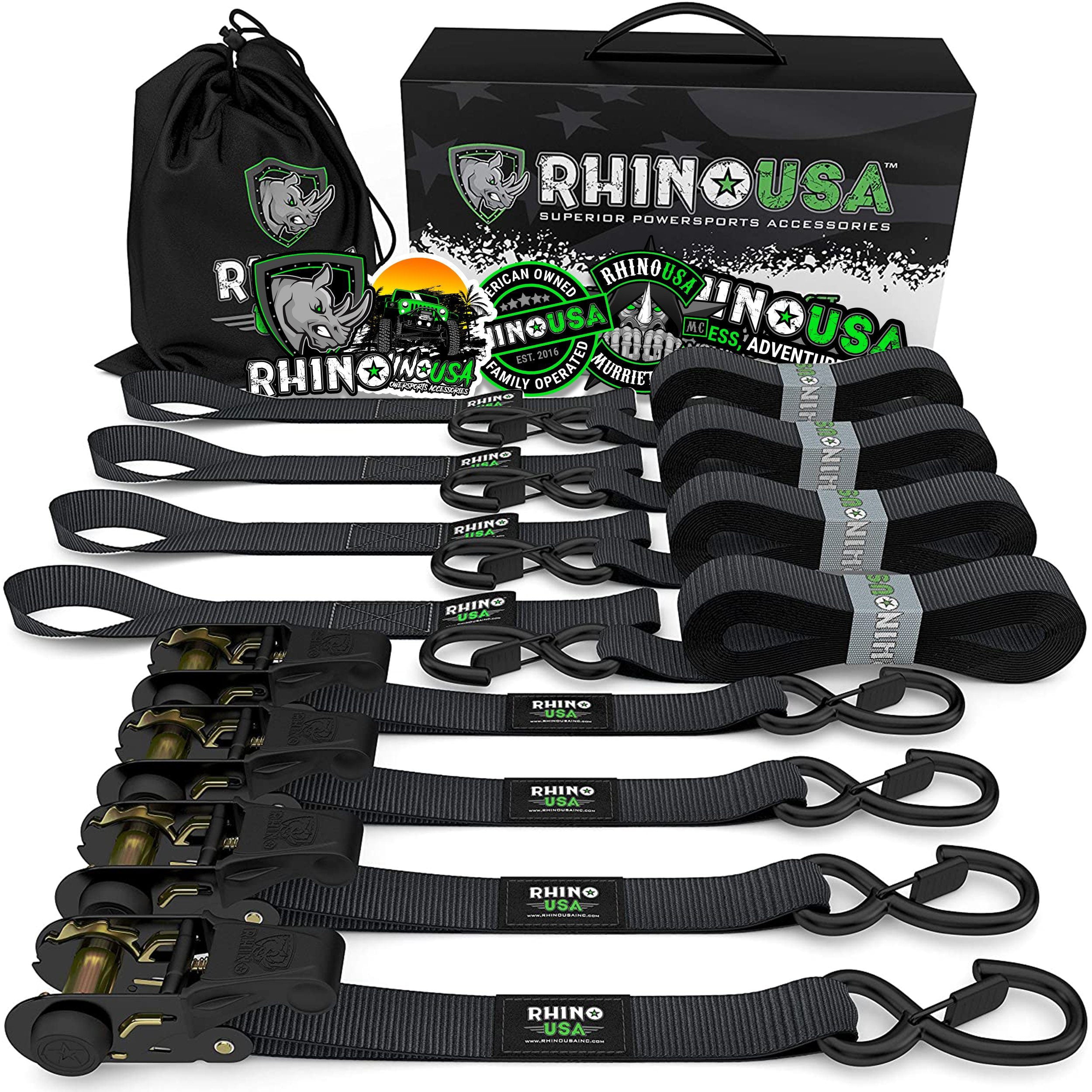 Rhino USA 1" x 15' Ratchet Tie-Down Set, 4 Pack