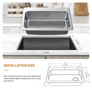 Glacier Bay All in-One 33 in. Drop-inUndermount Single Bowl 18 Gauge Stainless Steel Kitchen Sink with Pull-Down FaucetStrainer VT3322D1