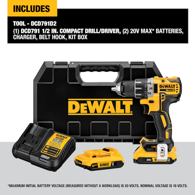 DEWALT DCD791D2 XR 20-volt 1/2-in Brushless Cordless Drill (2 Li-ion Batteries Included and Charger Included)