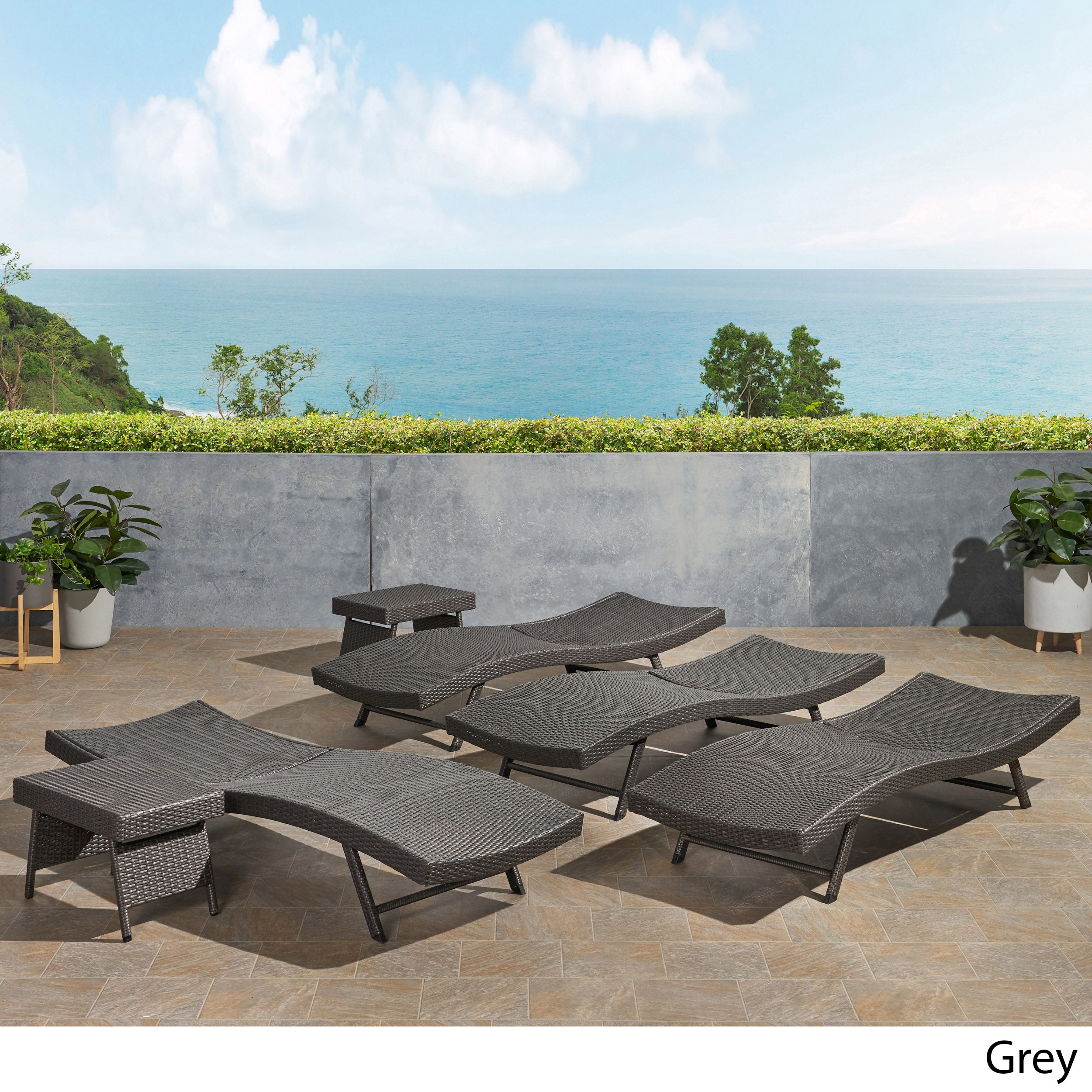 Eliana Outdoor 6 Piece Wicker Chaise Lounge Set