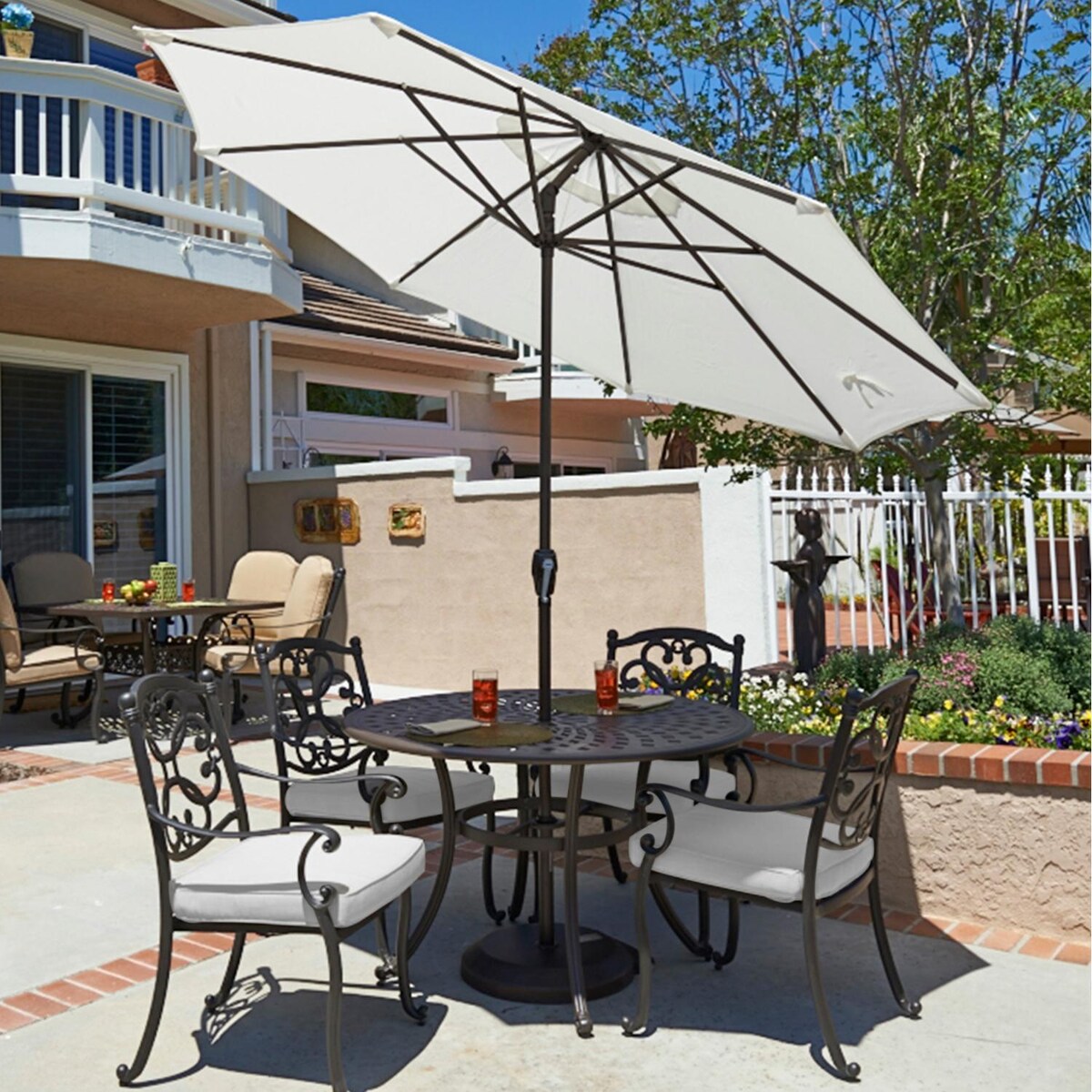 California Umbrella Casa Series 9 Ft Octagonal Aluminum Auto Tilt Patio Umbrella W/ Crank Lift