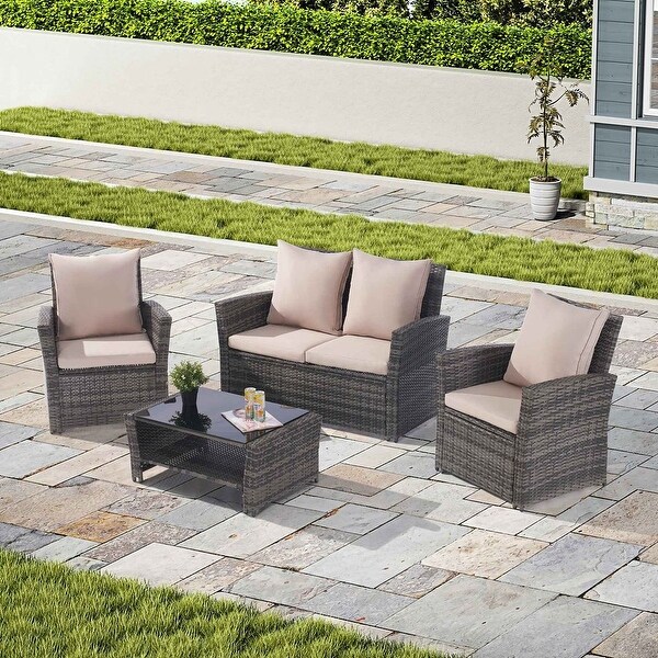 4 PCS Outdoor Patio Furniture Rattan Wicker Set for 4