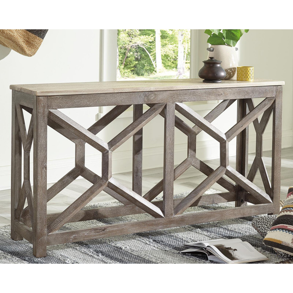 Modern Console Table  Unique Design With Geometric Hexagon Pattern  Weathered   Farmhouse   Console Tables   by Decor Love  Houzz