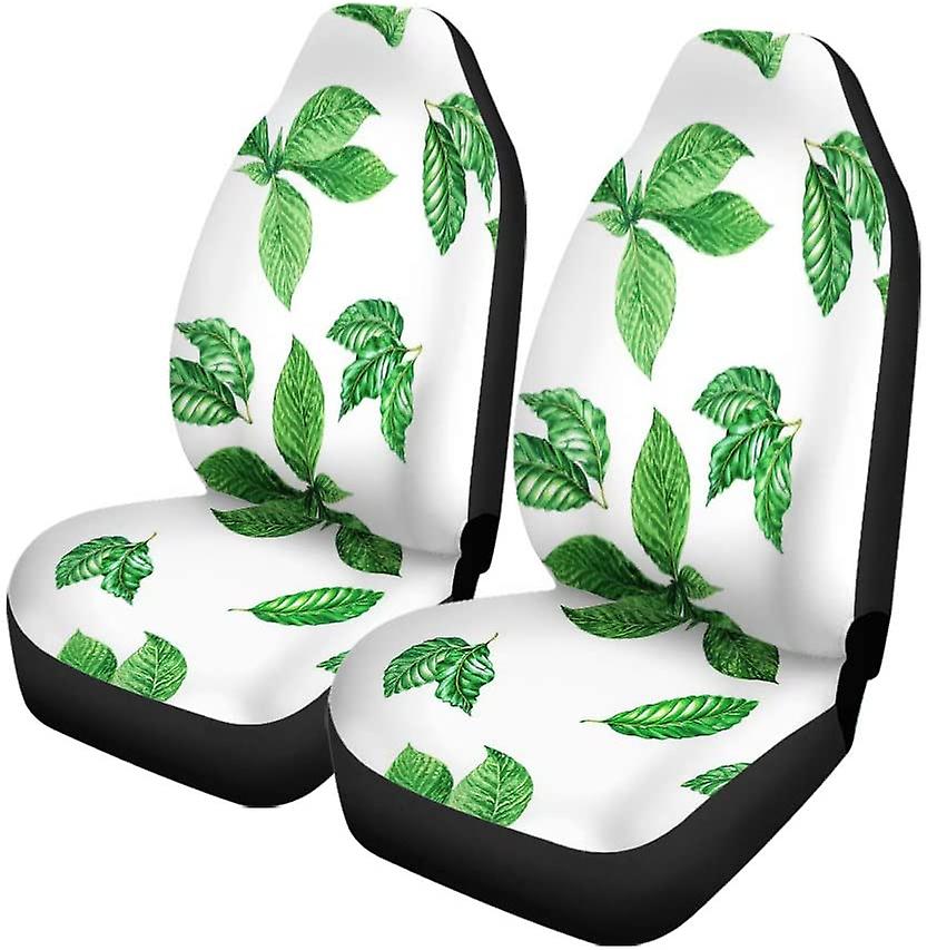 Set Of 2 Car Seat Covers Foliage Pattern Detailed Botanical Of Exotic Leaves Mint Universal Auto Front Seats Protector Fits