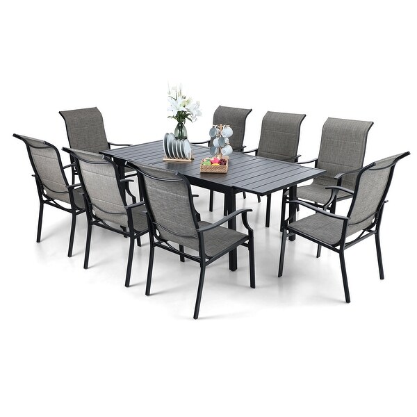 MAISON ARTS Patio Dining Set 9/7 Pieces Outdoor Metal Furniture Set，8/6 C Spring Motion Chairs and 1 Expandable Table