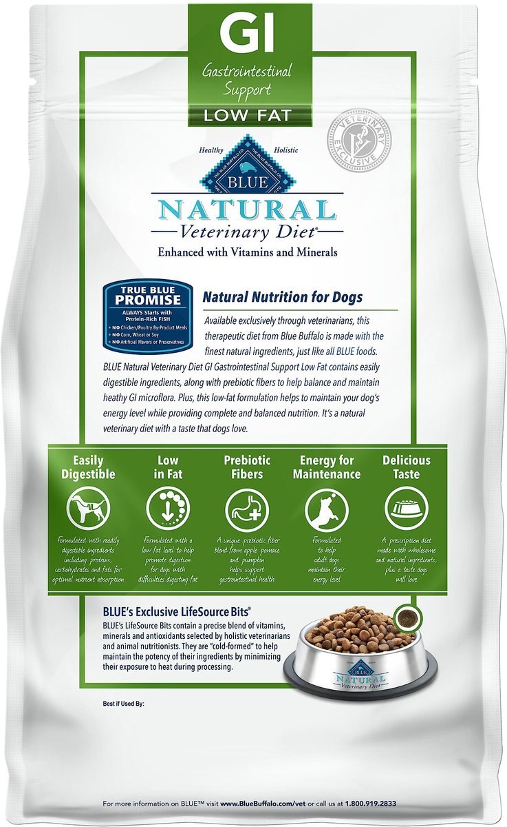 Blue Buffalo Natural Veterinary Diet GI Gastrointestinal Support Low Fat Dry Dog Food