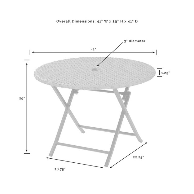 Palm Harbor Round Outdoor Wicker Folding Table Brown Crosley