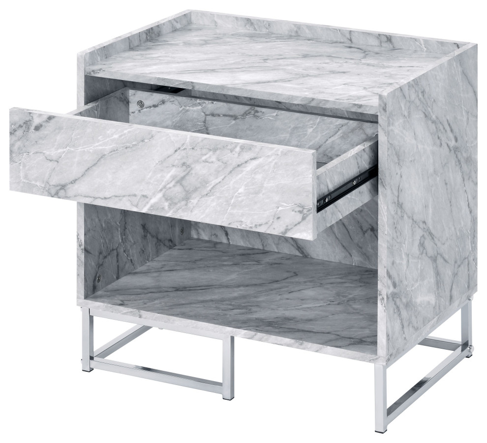 Azrael Accent Table  White Printed Faux Marble and Chrome Finish   Contemporary   Side Tables And End Tables   by Acme Furniture  Houzz