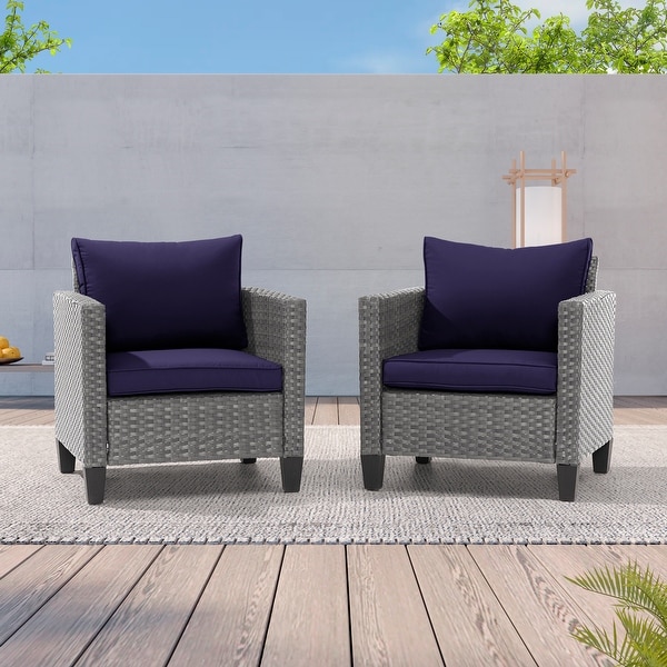 LIVOOSUN 2Pcs Outdoor Seating Sets Patio Grey Rattan Furniture Chair