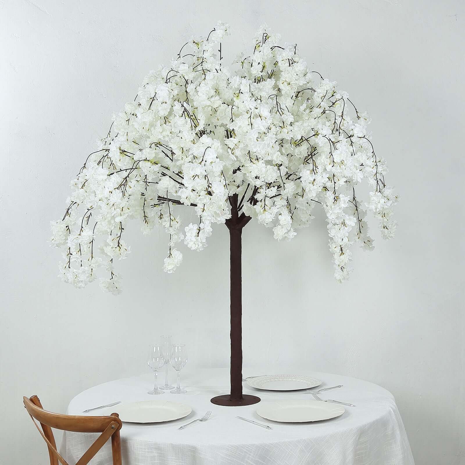 White Artificial Cherry Blossom Tree With Detachable Metal Base, Silk Sakura Flowers Wishing Tree Wedding Decor - 5ft