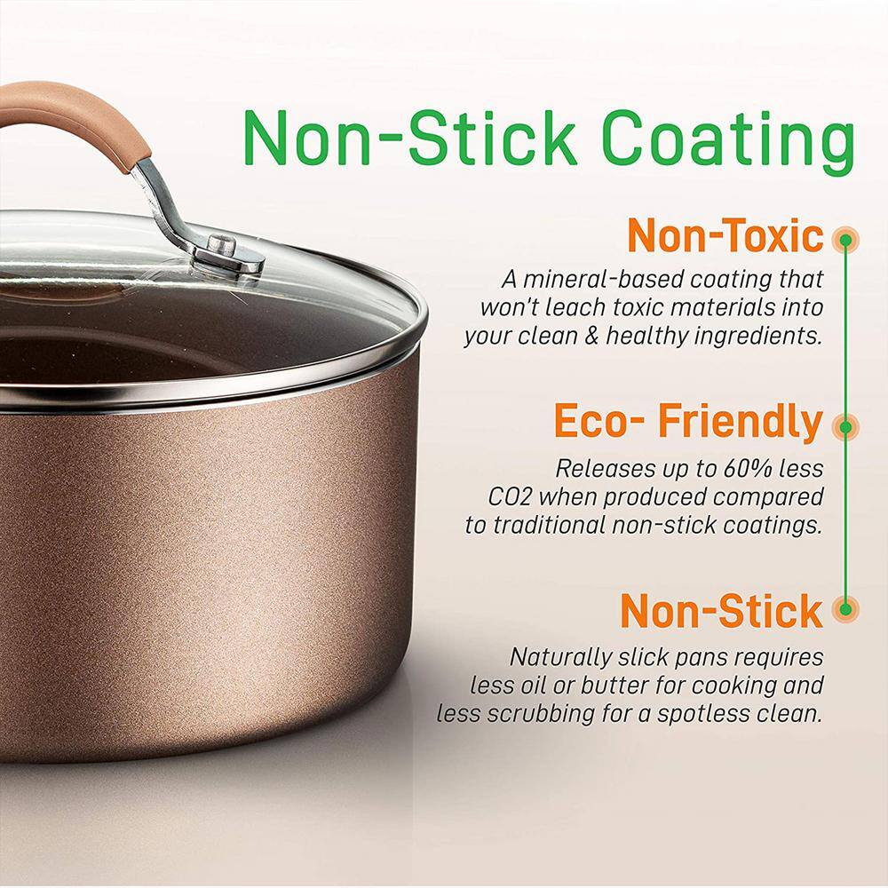 NutriChef 20 Piece Ceramic Nonstick Cookware Set in Bronze 2 x NCCW20S.5