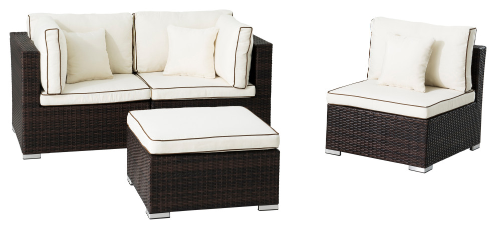 Saint Birch Carrington 4 Piece Wicker / Rattan Outdoor Sectional Set in Beige   Tropical   Outdoor Sofas   by SAINT BIRCH LLC  Houzz