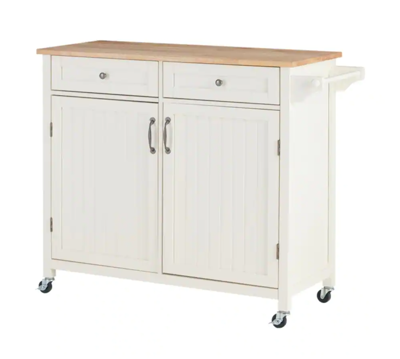 Bainport Ivory Kitchen Cart with Butcher Block Top