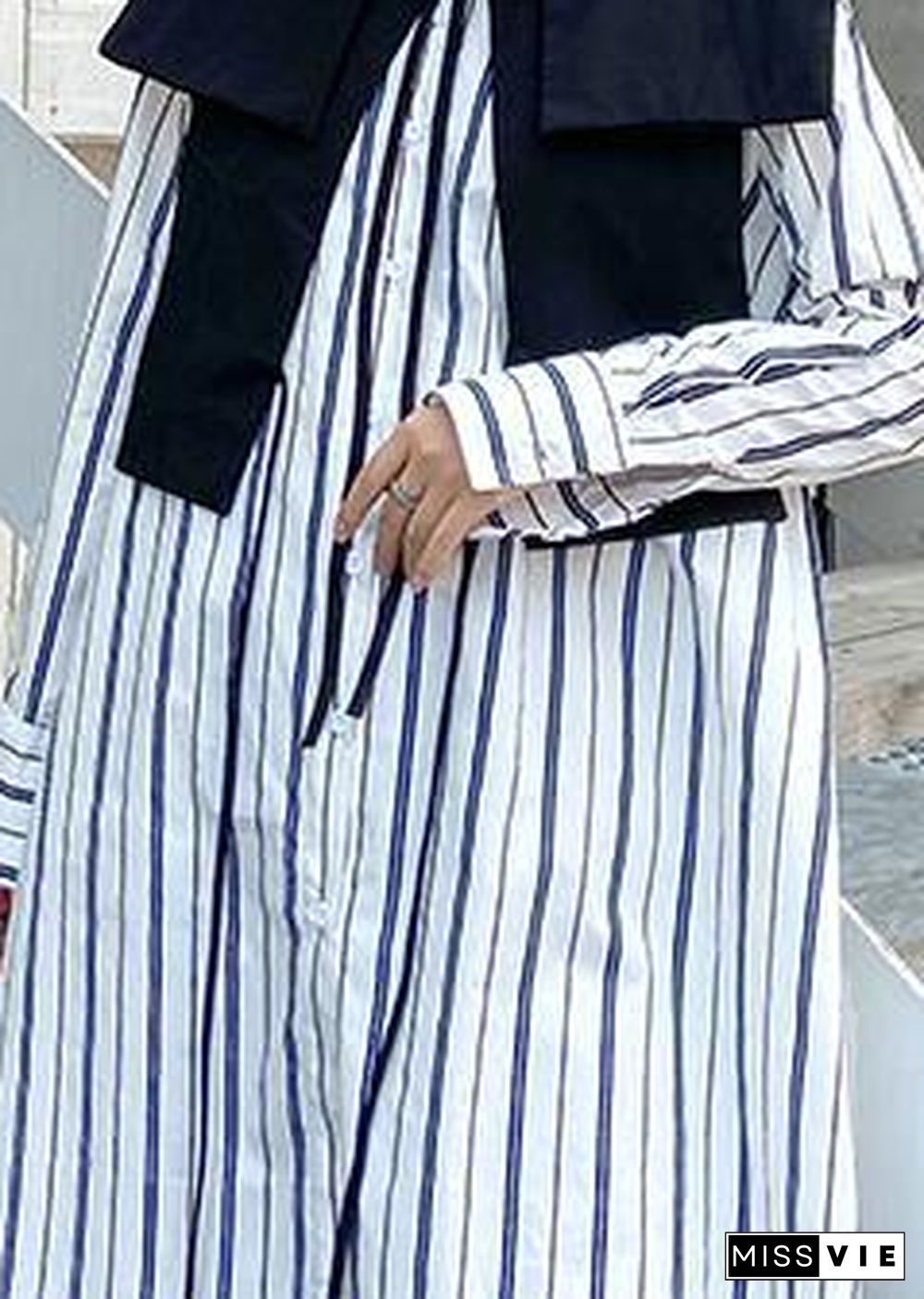 Art striped clothes lapel Button Down Dresses long shirt