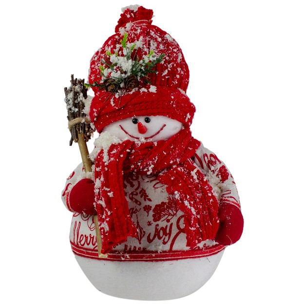 Red And White Standing Snowman Table Top Christmas Figure With Broom