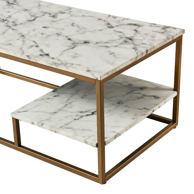 Marmo Coffee Table With Faux Marble Top Brass Gold natural Teamson Home