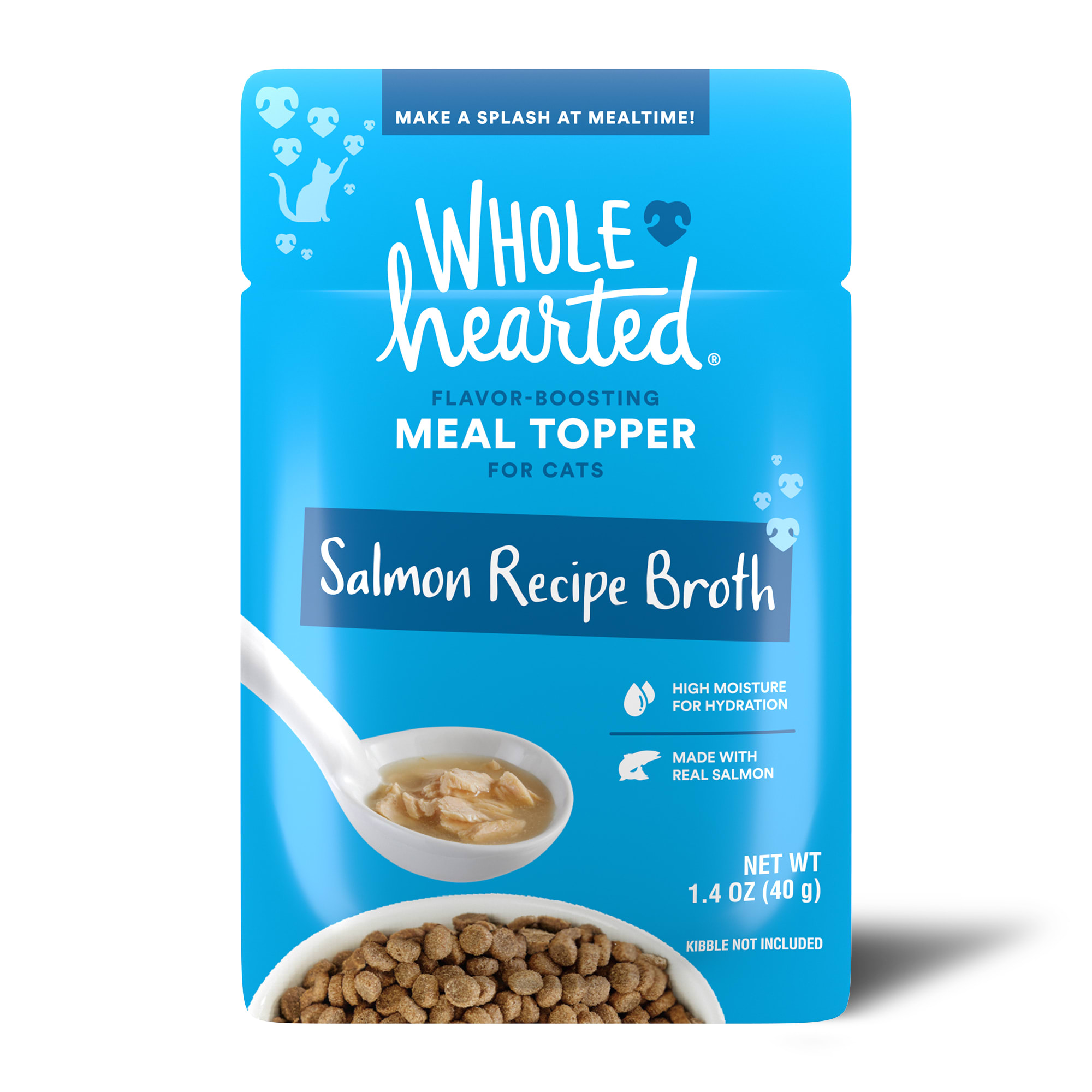 WholeHearted Salmon Recipe Broth Flavor-Boosting Wet Cat Meal Topper， 1.4 oz.， Case of 12