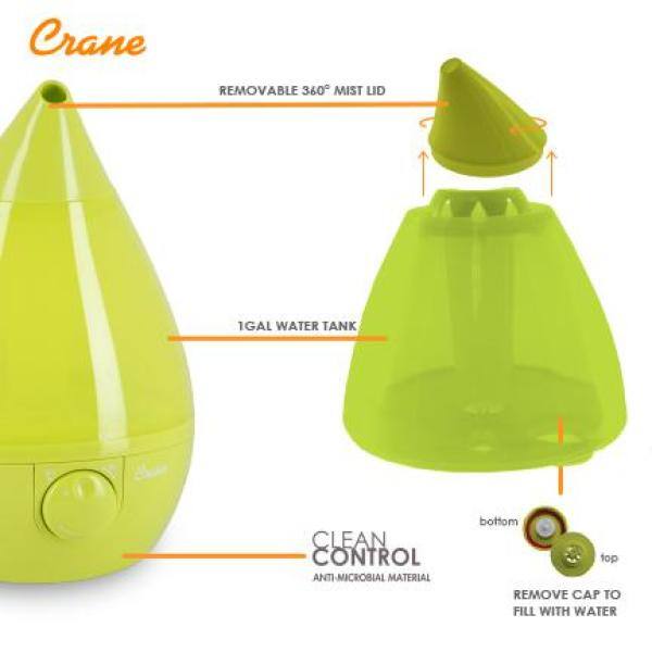 Crane 1 Gal. Drop Ultrasonic Cool Mist Humidifier for Medium to Large Rooms up to 500 sq. ft. - Green EE-5301G