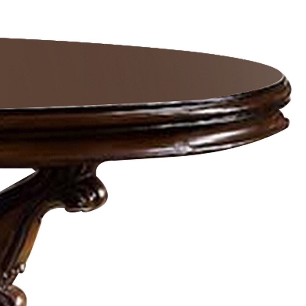 Clover 60 Inch Round Wood Dining Table  Single Pedestal Base  Cherry Brown