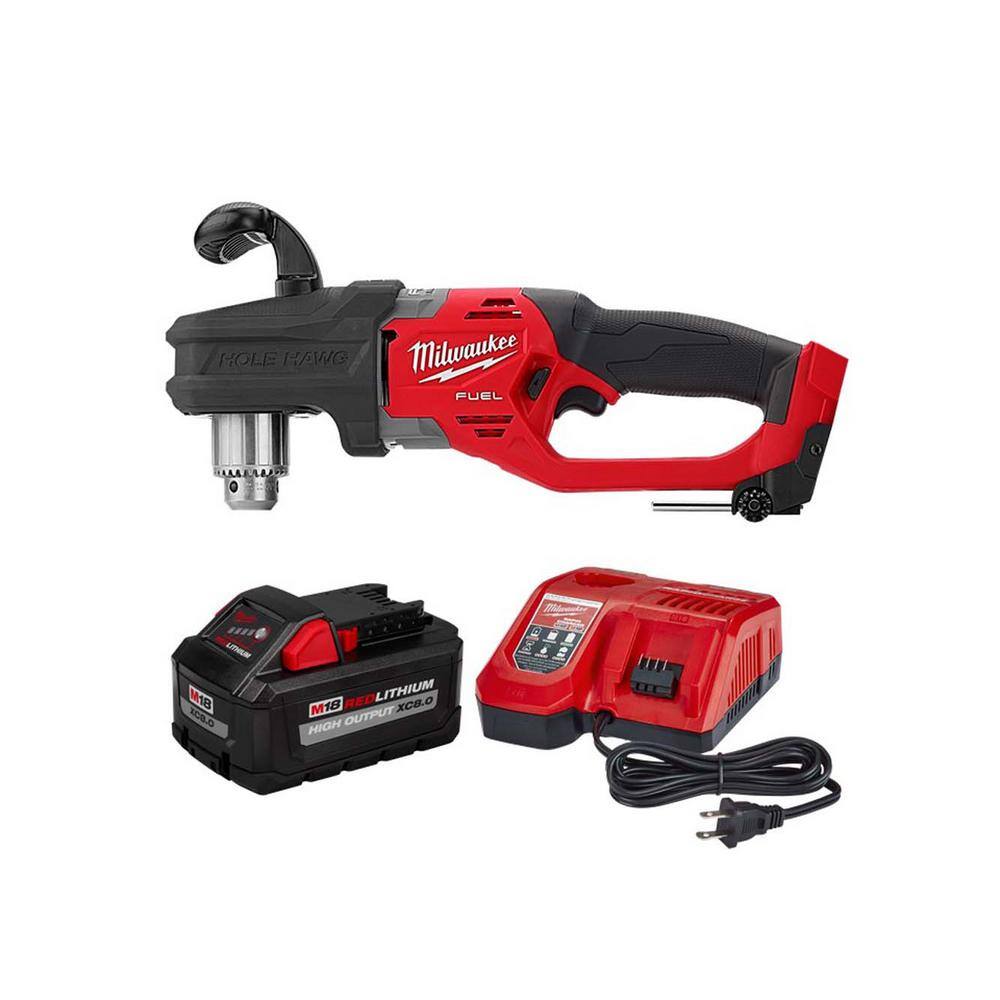 MW M18 FUEL GEN II 18-Volt Lithium-Ion Brushless Cordless 12 in. Hole Hawg Right Angle Drill with 8.0 Ah Starter Kit 2807-20-48-59-1880