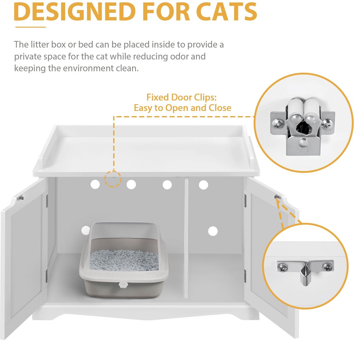 Yaheetech Litter Box Furniture Cat House， White， Large