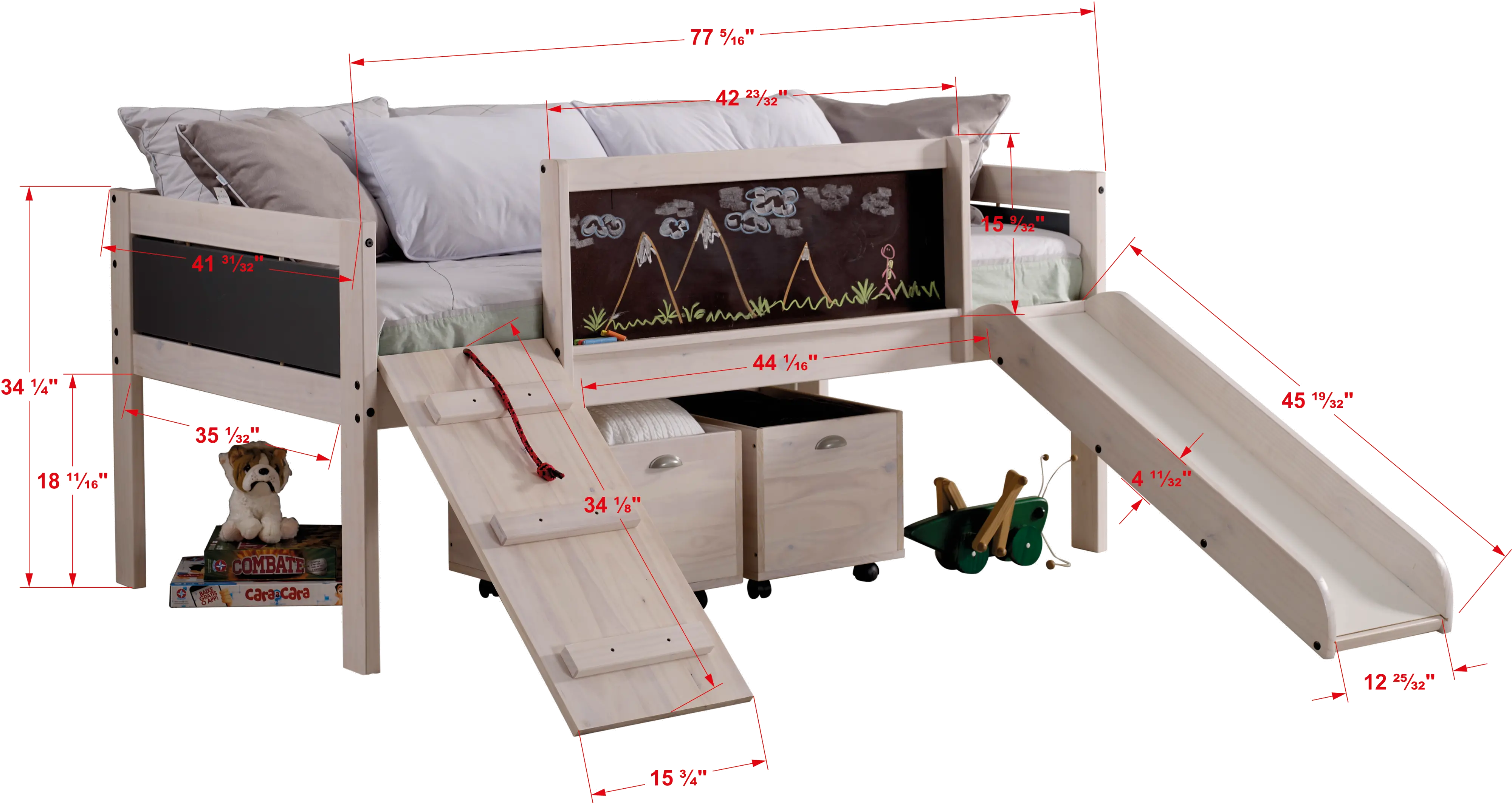 Whitewash Twin Low Loft Bed with Storage - Junior