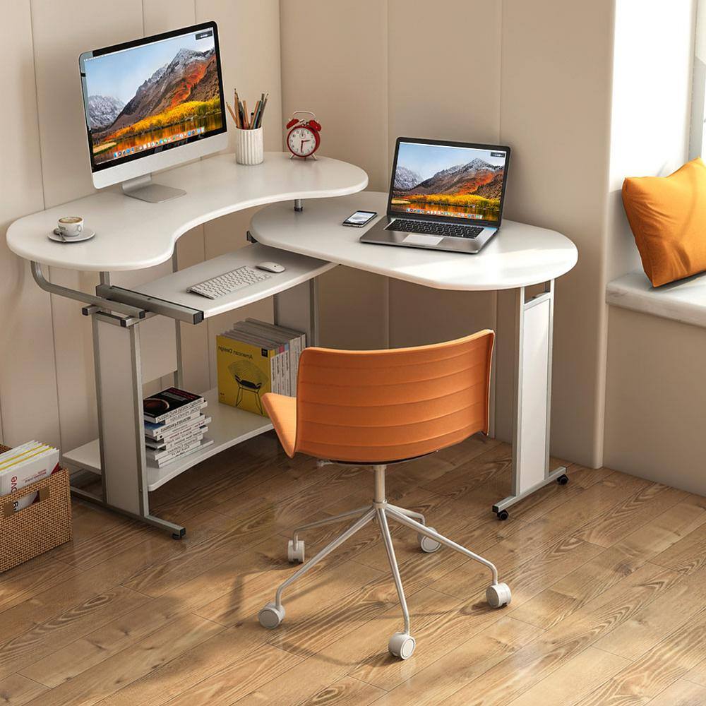 Tribesigns Lantz 48 in. White Wood L-Shaped Computer Desk Rotating Corner Desk and Modern Office Study Workstation TJHD-HOGA0978