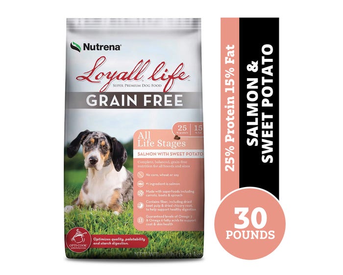 Loyall Life Grain Free All Life Stages Salmon with Sweet Potato Recipe Dry Dog Food， 30 lb. Bag