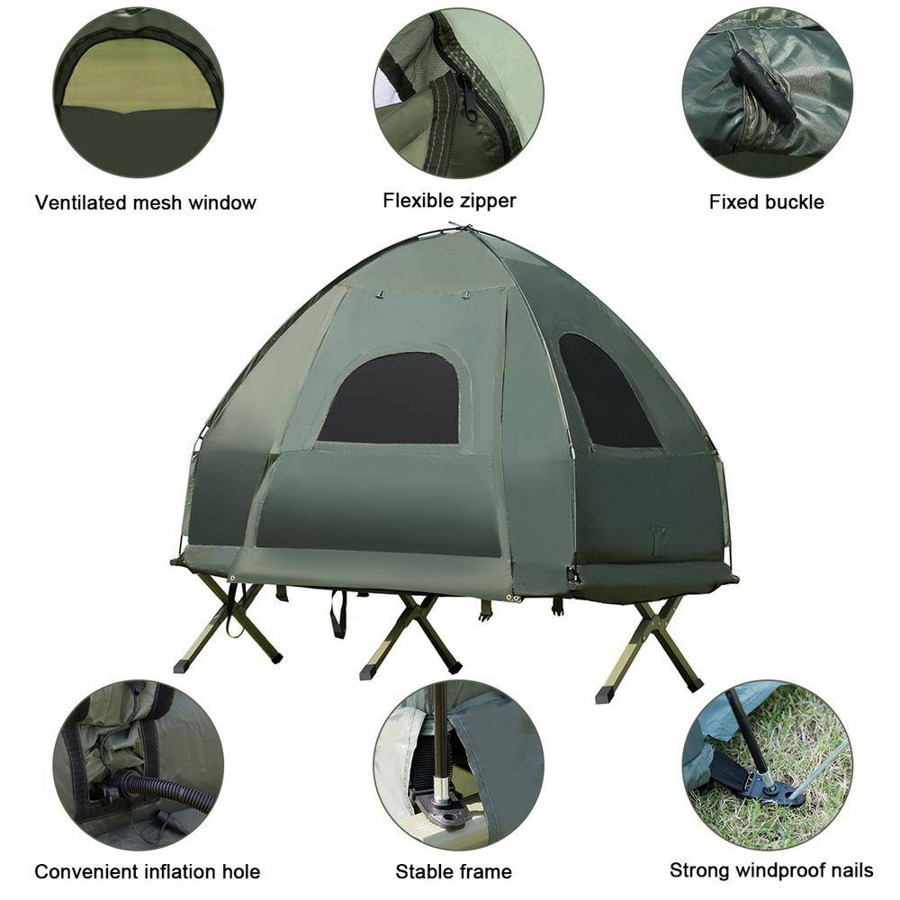 HONEY JOY 1-Person Metal Folding Camping Tent Cot Portable Pop-Up Tent with Sleeping Bag and Air Mattress for Outdoor TOPB005098