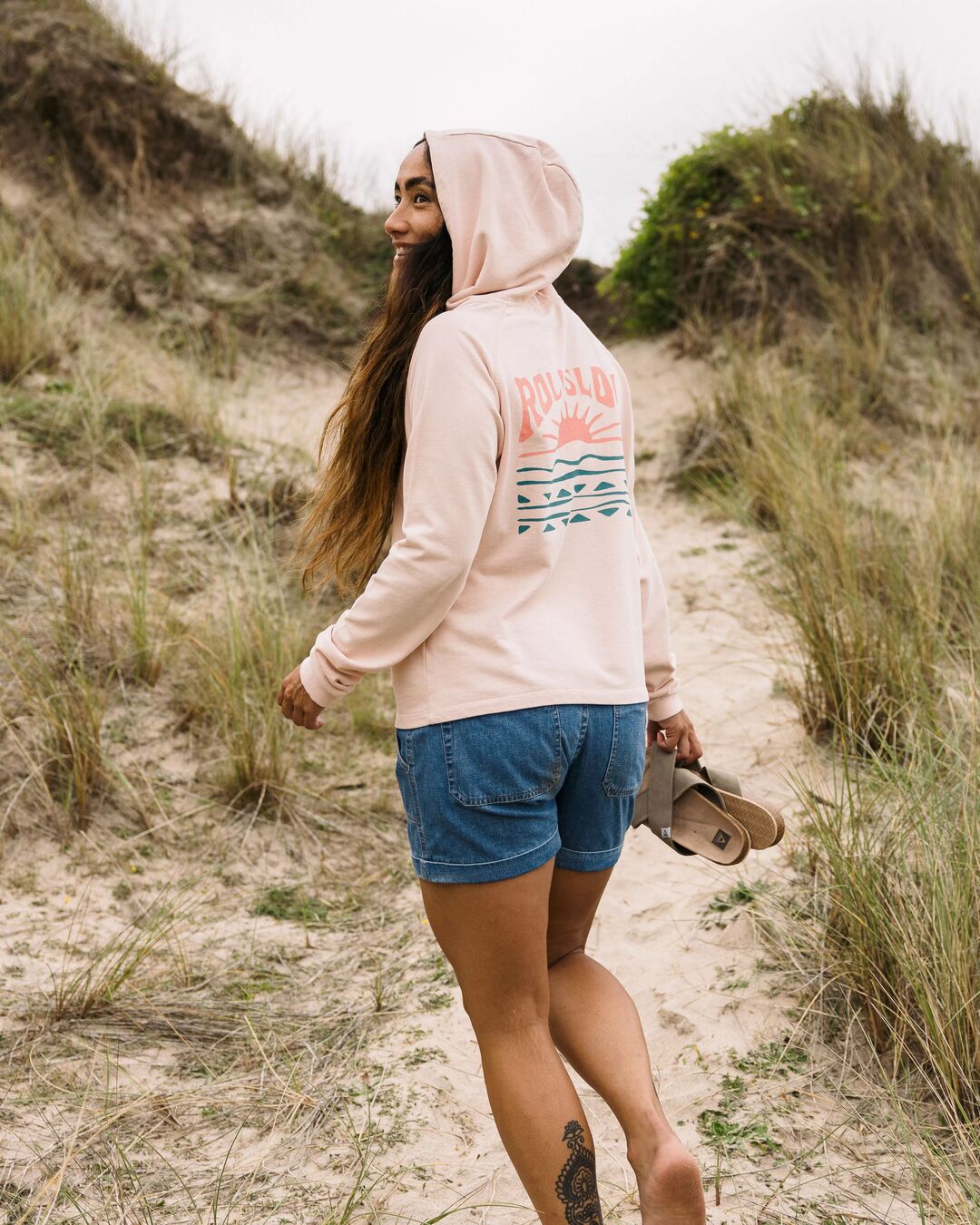 Rolling Slow Recycled Cotton Hoodie - Peachy Pink