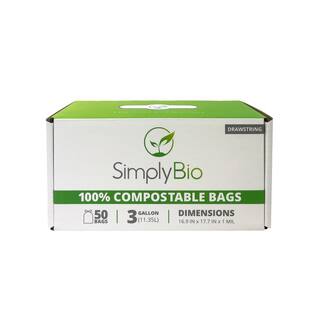 Simply Bio 3 Gal. 1 mil. Compostable Trash Bags with Drawstring Eco-Friendly Heavy-Duty (50-Count) SB-3GAL-D-50PK