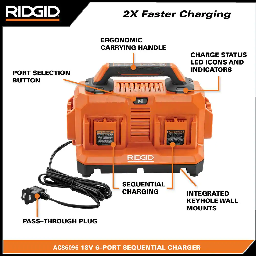 RIDGID AC86096 18V 6-Port Sequential Charger