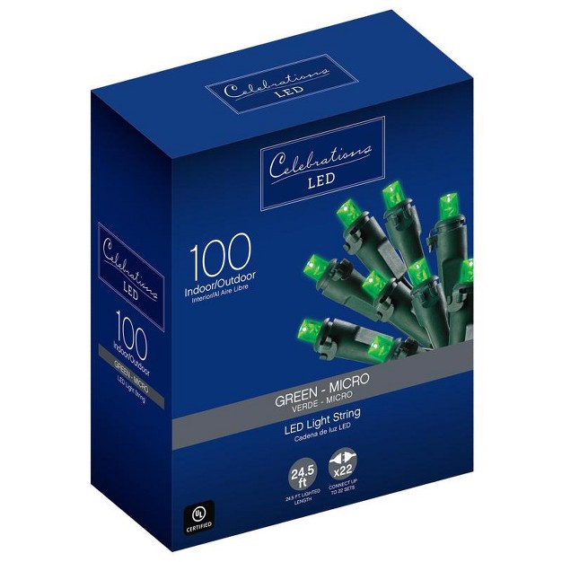 Celebrations Led Micro 5mm Green 100 Ct String Christmas Lights 24 5 Ft