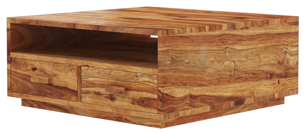 Delaware Rustic Solid Wood Square Coffee Table with 4 Drawers   Rustic   Coffee Tables   by Sierra Living Concepts Inc  Houzz