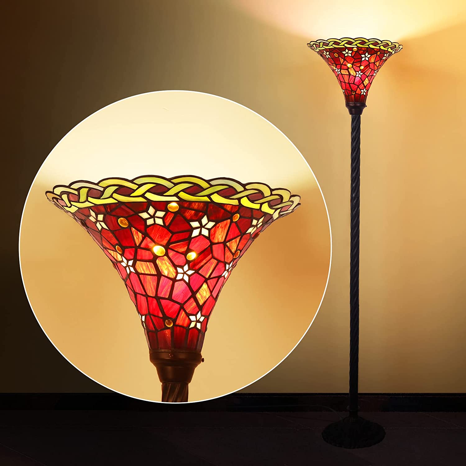 SHADY Tiffany Lamp Dragonfly Stained Glass Floor Reading Lamp 61\u2019\u2019 Tall Lampshade 1 PCS LED Bulb(2700K E26) Included Christmas Gift