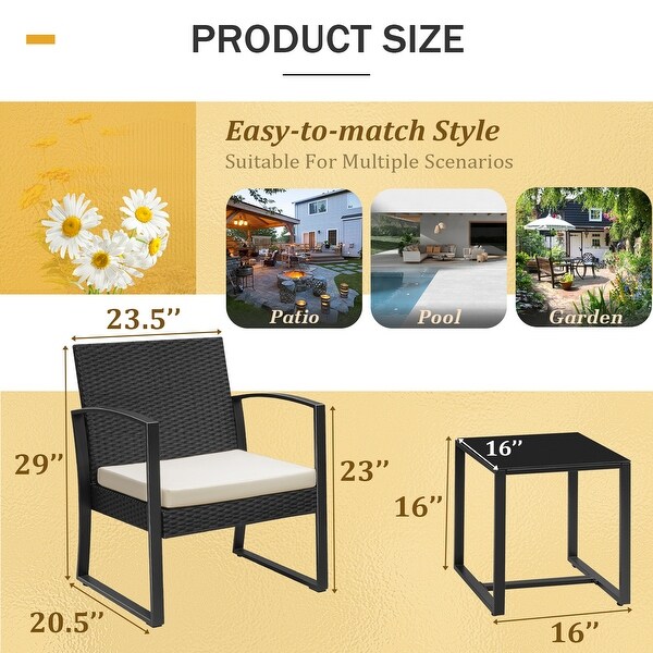 Homall 3 Pieces Outdoor Plastic Bistro Set Patio Conversation Set with Cushion and Table