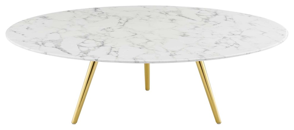 Lippa 47 quotRound Artificial Marble Coffee Table With Tripod Base  Gold White   Midcentury   Coffee Tables   by Homesquare  Houzz