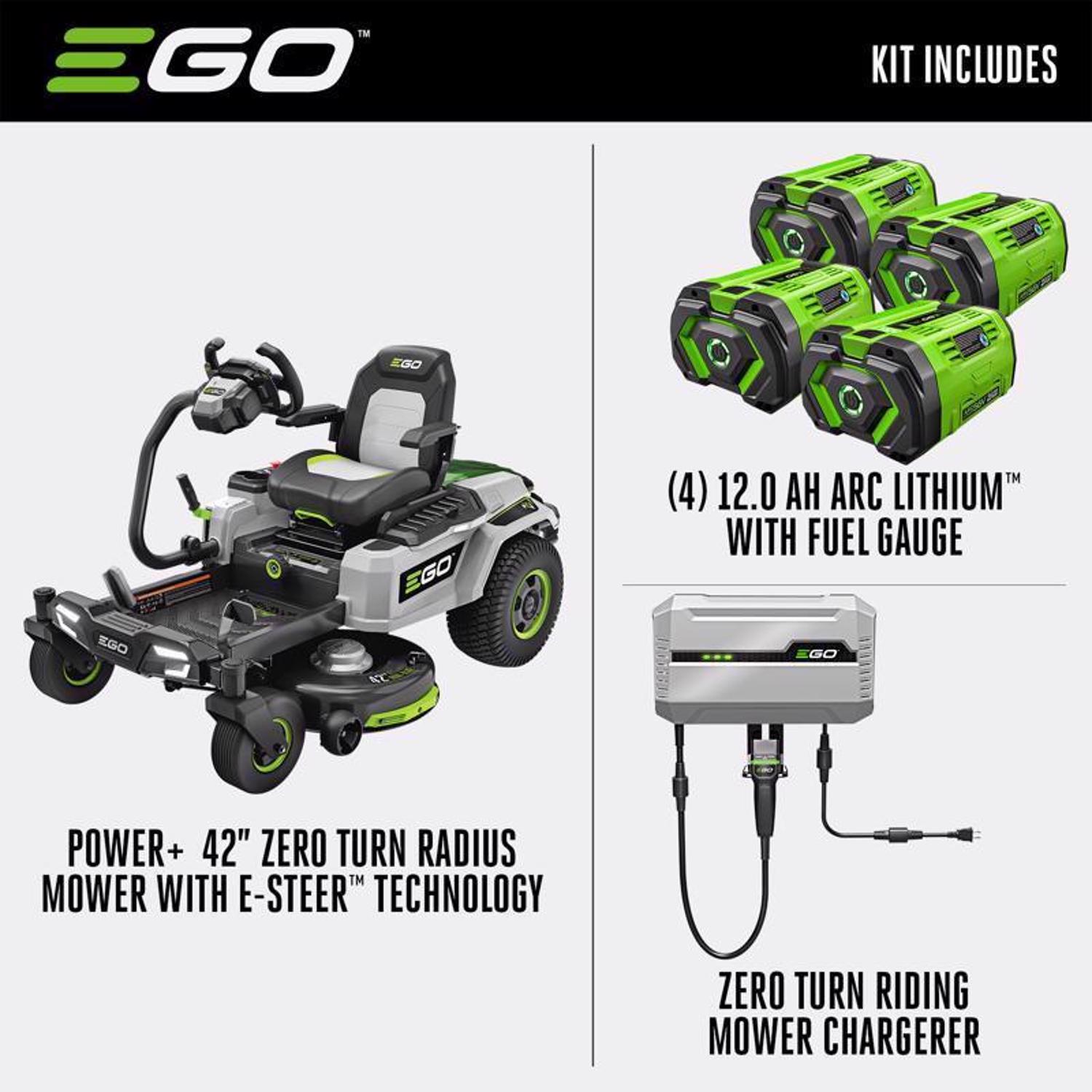 EGO Power+ Z6 ZT4205S 42 in. 56 V Battery Zero Turn Riding Mower Kit (Battery \u0026 Charger) W/ FOUR 12.0 AH BATTERIES