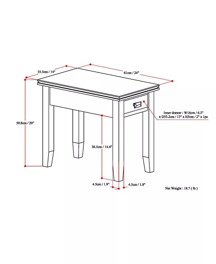 Simpli Home Artisan Solid Wood Narrow Side Table