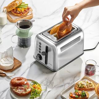 BUYDEEM 2-Slice Toaster Extra Wide Slots Retro Stainless Steel with High Lift Lever Removal Crumb Tray 7-Shade Settings DT-3B83S