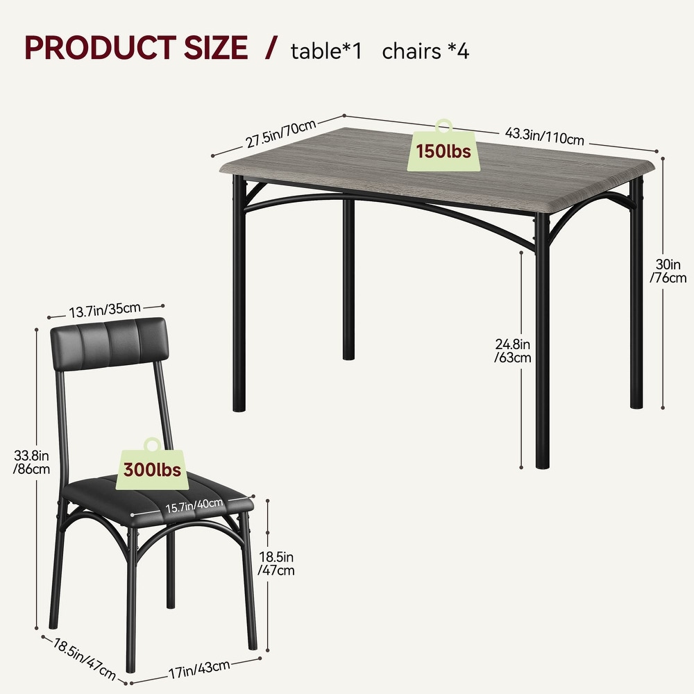 5 Piece Dining Set with 4 Upholstered Chairs for Apartment